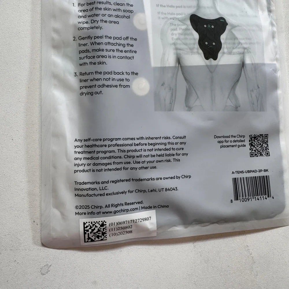 Chirp Halo Upper Back Muscle Stimulator Pads X2 Black Reusable Washable New